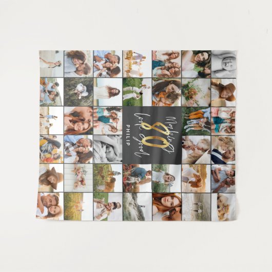 Moderne 80e verjaardag multi-foto wandkleed (Voorkant (horizontaal))