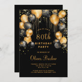 Moderne 80e verjaardagsfeest zwart goud kaart (Voorkant / Achterkant)