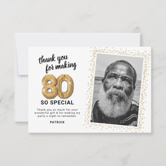 Moderne 80e volwassen verjaardag foto bedankkaart (Voorkant)