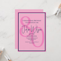 Moderne 80ste Roze Marine Gelaagde Script Verjaard