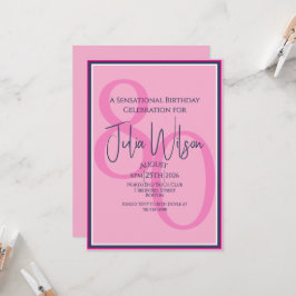 Moderne 80ste Roze Marine Gelaagde Script Verjaard Kaart
