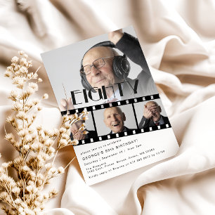 Moderne 80ste verjaardag Foto Collage Filmstrook Kaart