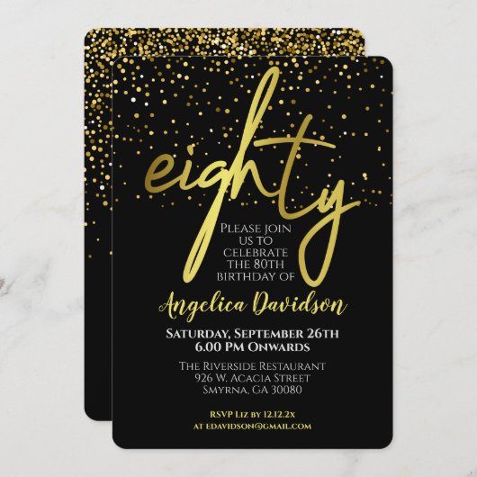Moderne 80ste verjaardag zwart goud kaart (Voorkant / Achterkant)