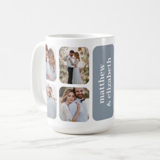 Moderne 8 foto bruiloft koffiemok (Voorkant links)