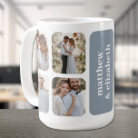 Moderne 8 foto bruiloft koffiemok<br><div class="desc">Uw favoriete 8 trouwfoto's en uw personalisatie op stoffig blauw (of elke kleur, ) creëer deze aandenken mok voor uzelf of uw ouders.</div>