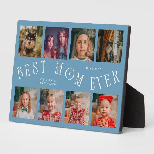 Moderne 8 foto collage Beste moeder ooit Denim bla Fotoplaat (Zijkant)