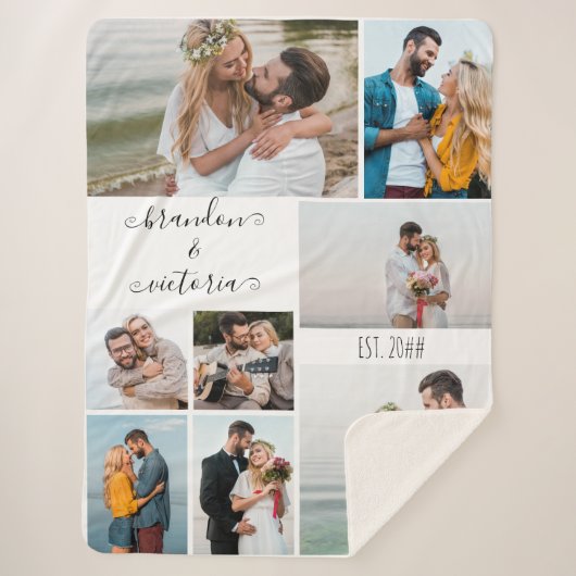 Moderne 8 Foto Collage Elegant Script Aangepast Sherpa Deken (Voorkant)