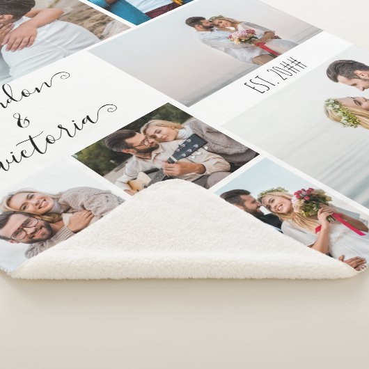 Moderne 8 Foto Collage Elegant Script Aangepast Sherpa Deken (3/4)
