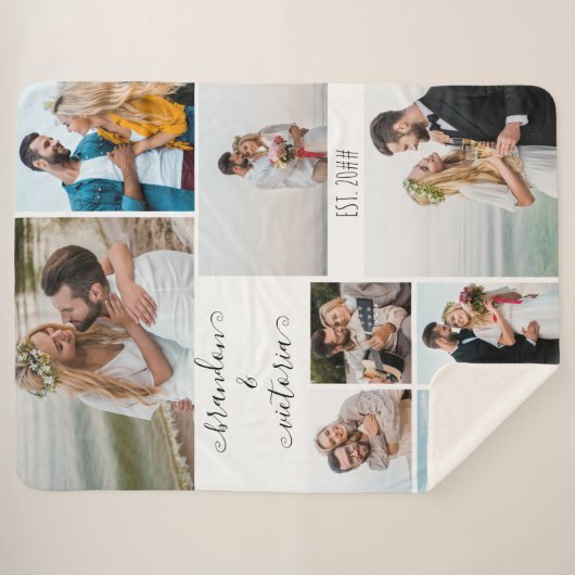 Moderne 8 Foto Collage Elegant Script Aangepast Sherpa Deken (Voorkant (horizontaal))