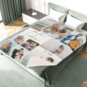 Moderne 8 Foto Collage Elegant Script Aangepast Sherpa Deken