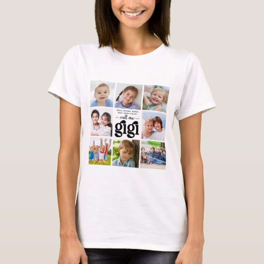 Moderne 8 foto collage namen noemen me Gigi T-shirt (Voorkant)
