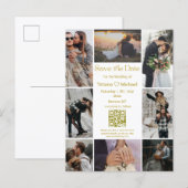 moderne 8 foto collage qr code save the date goud aankondigingskaart (Voorkant / Achterkant)