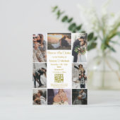 moderne 8 foto collage qr code save the date goud aankondigingskaart (Staand voorkant)