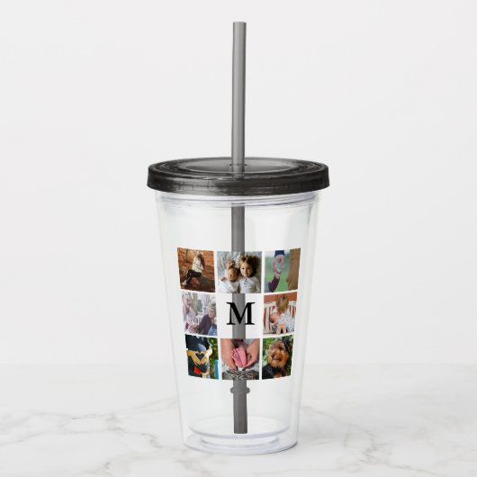 Moderne 8 fotocollage | Monogram Acryl Drinkbeker (Voorkant)
