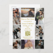 moderne 8 foto's collage qr code save the date gol aankondigingskaart (Voorkant / Achterkant)