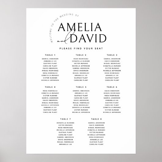 Moderne 8 Tafels Welkom Zitplaatskaart Poster (Voorkant)