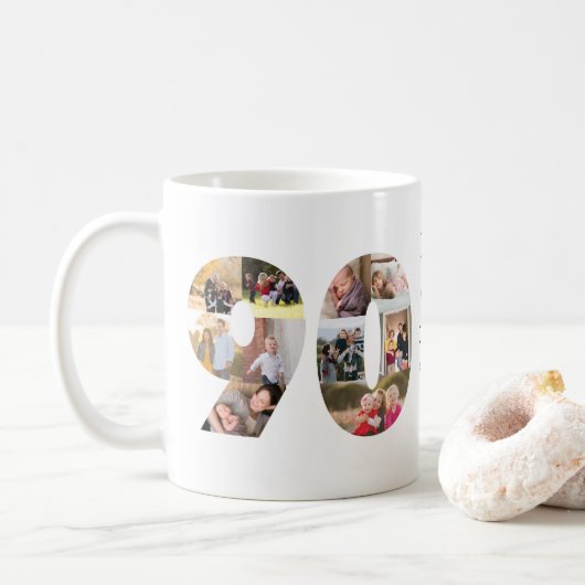 Moderne 90e Nummer Fotocollage Custom Greeting Koffiemok (Met donut)