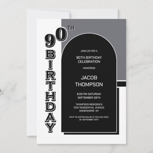 Moderne 90e verjaardag Black Arch Party Kaart (Voorkant)