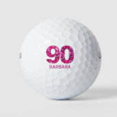 Moderne 90e verjaardag golfballen roze initialen (Voorkant)