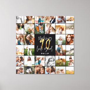 Moderne 90e verjaardag multi-foto scriptgift canvas afdruk