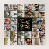 Moderne 90e verjaardag multi-foto scriptgift legpuzzel (Horizontaal)