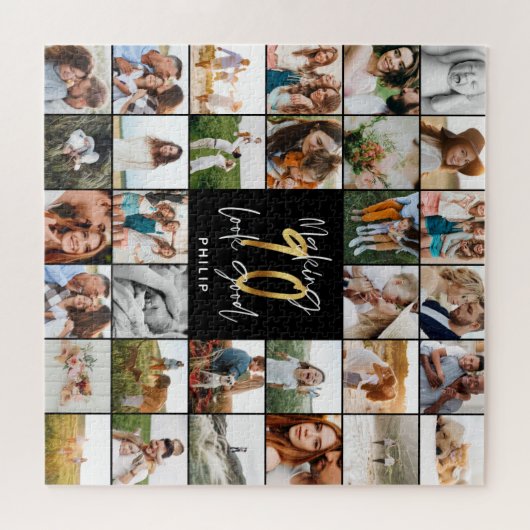Moderne 90e verjaardag multi-foto scriptgift legpuzzel (Horizontaal)
