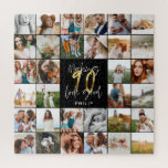 Moderne 90e verjaardag multi-foto scriptgift legpuzzel<br><div class="desc">Modern minimaal multi-fotoscript,  90e verjaardagskussens cadeau. Ideaal geschenk voor moeders,  dads,  grote,  grootse familieleden. Verbluffende elegante scripttekst. Zwart,  wit en gouden design.</div>