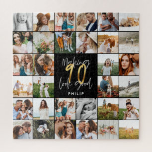 Moderne 90e verjaardag multi-foto scriptgift legpuzzel