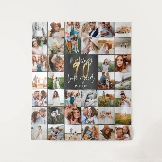 Moderne 90e verjaardag multi-foto tapestry wandkleed (Voorkant)