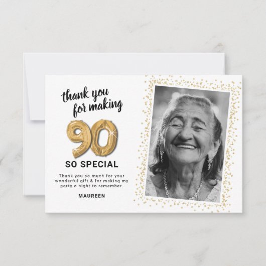 Moderne 90e volwassen verjaardag foto bedankkaart (Voorkant)