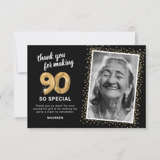 Moderne 90e volwassen verjaardag foto bedankkaart (Voorkant)