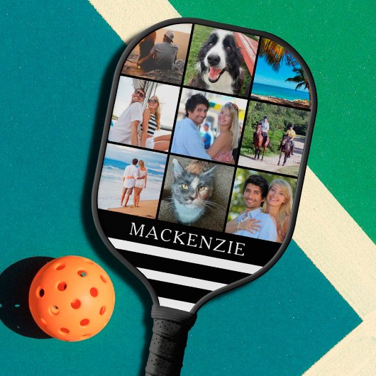 Moderne 9 foto-inkuilstrips Naam Aangepaste kleur Pickleball Paddle