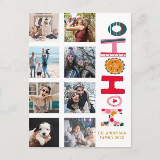 Moderne 9 foto's kleurrijke kerstcadeaupost briefkaart (Voorkant)