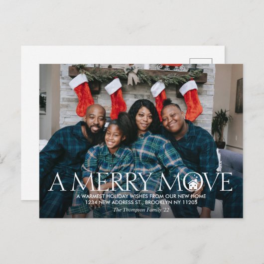 Moderne A Merry Move New Home Photo Holiday Moving Aankondigingskaart (Voorkant / Achterkant)