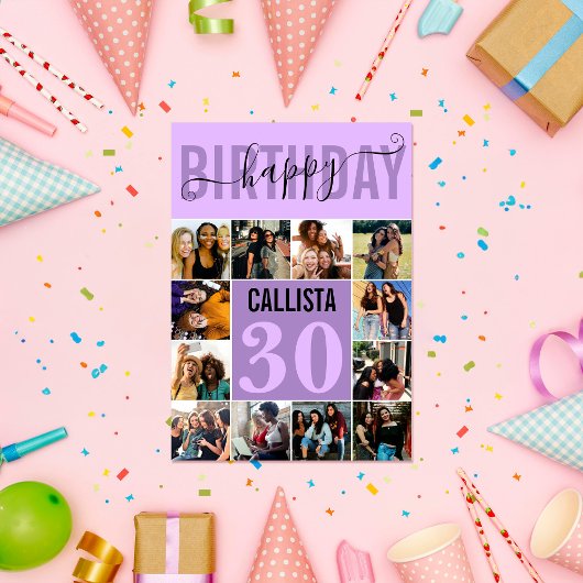 Moderne Aangepast Paars 12 Foto geboortedag Kaart