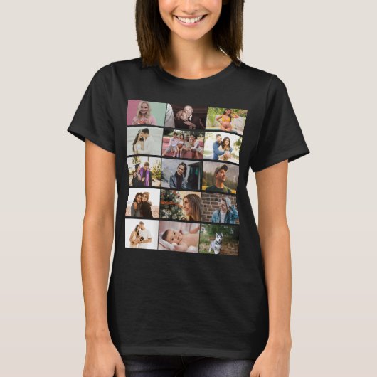 Moderne Aangepaste 12 foto-Collage familie op maat T-shirt (Voorkant)