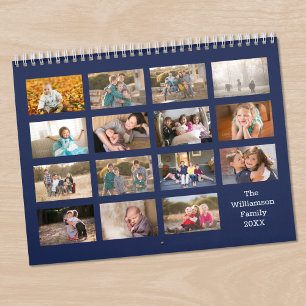 Moderne Aangepaste 15 Maanden Navy Blauwe Foto Kalender