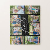 Moderne aangepaste 8 foto collage familie script legpuzzel (Verticaal)