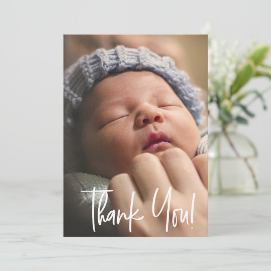 Moderne Aangepaste Baby foto Hartelijk dank Aankondiging (Staand voorkant)