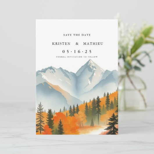 Moderne aangepaste berg save the date (Staand voorkant)