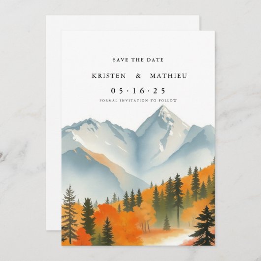 Moderne aangepaste berg save the date (Voorkant / Achterkant)