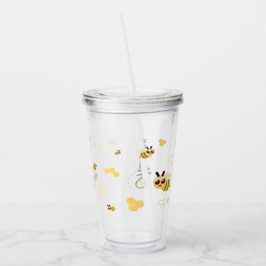 Moderne aangepaste bijennaam honing acryl drinkbeker (Links)