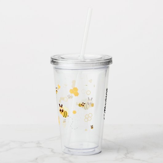 Moderne aangepaste bijennaam honing acryl drinkbeker (Achterkant)