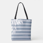 Moderne, aangepaste, blauwe streep botanisch tote bag (Achterkant)