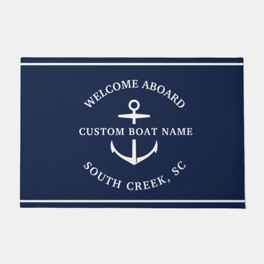 Moderne aangepaste boat Name Welcome Aboard Anchor Deurmat (Voorkant)