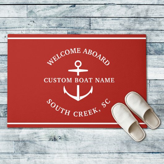 Moderne aangepaste boat Name Welcome Aboard Anchor Deurmat