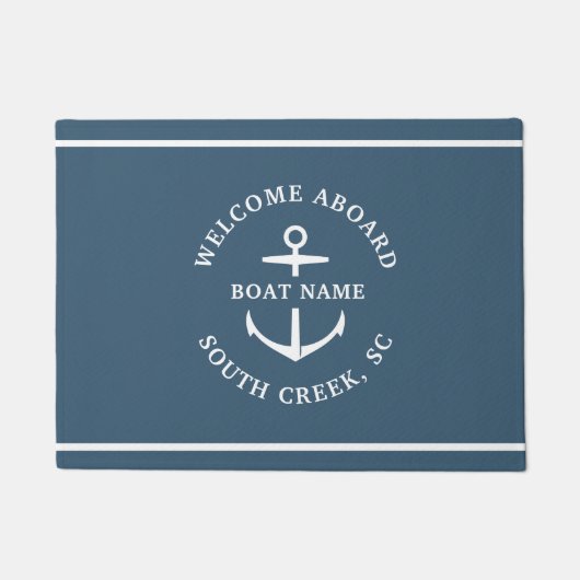 Moderne aangepaste boat Name Welcome Aboard Anchor Deurmat (Voorkant)