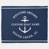 Moderne aangepaste boat Name Welcome Aboard Anchor Fleece Deken (Voorkant (Horizontaal))