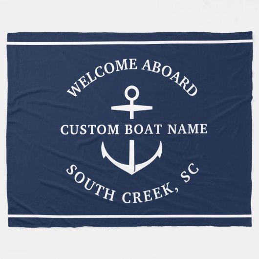 Moderne aangepaste boat Name Welcome Aboard Anchor Fleece Deken (Voorkant (Horizontaal))