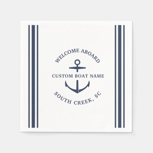 Moderne aangepaste boat Name Welcome Aboard Anchor Servet (Voorkant)